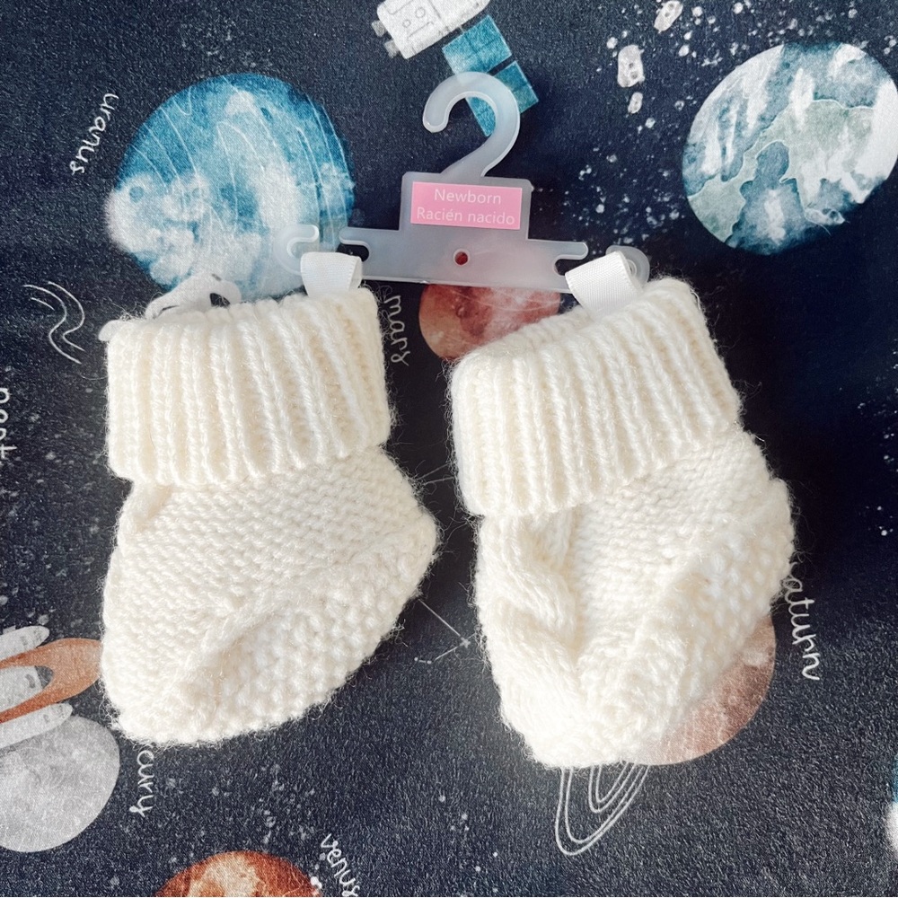 white knit baby slippers 🐰